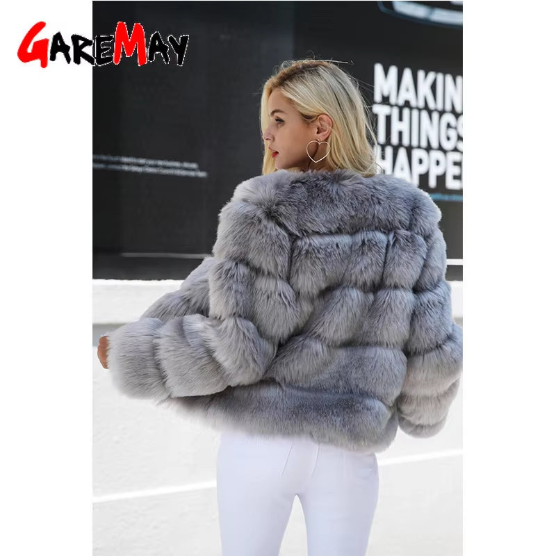 Vintage Fluffy Faux Fur Coat for Women Short Furry Fake Fur Winter Outerwear Pink Coat 2024 Autumn Casual Party Overcoat