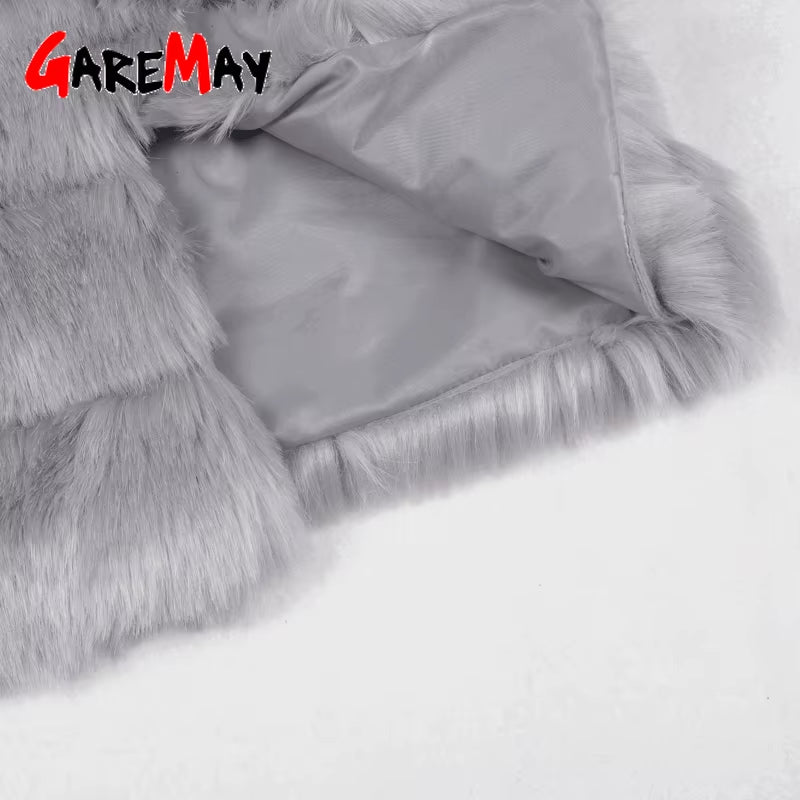 Vintage Fluffy Faux Fur Coat for Women Short Furry Fake Fur Winter Outerwear Pink Coat 2024 Autumn Casual Party Overcoat