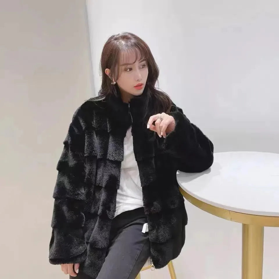 Faux Fur Coat for Women,Long Sleeve,Plush Jacket for Ladies,Korean Fashion,Artificial Mink, Fluffy Zipper Overcoats,Winter 2024