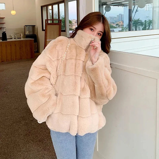 Faux Fur Coat for Women,Long Sleeve,Plush Jacket for Ladies,Korean Fashion,Artificial Mink, Fluffy Zipper Overcoats,Winter 2024