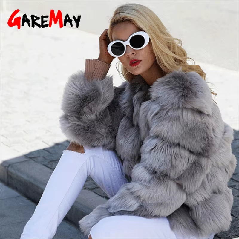 Vintage Fluffy Faux Fur Coat for Women Short Furry Fake Fur Winter Outerwear Pink Coat 2024 Autumn Casual Party Overcoat