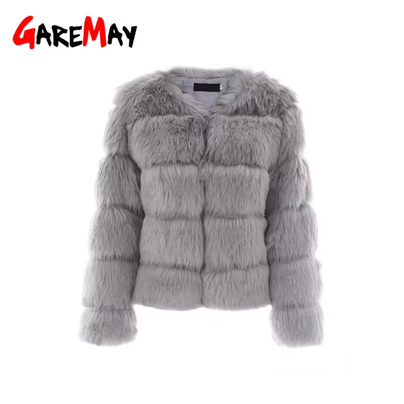 Vintage Fluffy Faux Fur Coat for Women Short Furry Fake Fur Winter Outerwear Pink Coat 2024 Autumn Casual Party Overcoat