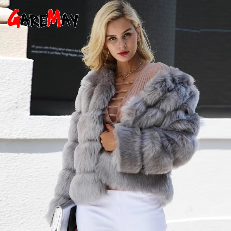 Vintage Fluffy Faux Fur Coat for Women Short Furry Fake Fur Winter Outerwear Pink Coat 2024 Autumn Casual Party Overcoat